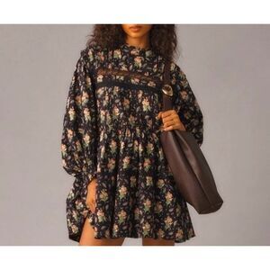 NWT Pilcro Anthropologie Long Sleeve Mock Neck Swing Mini Floral Dress Size 1X